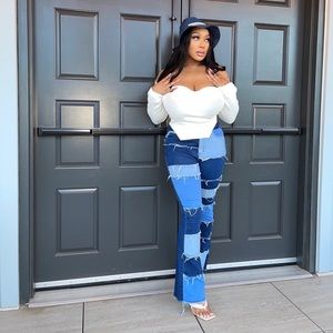 Distressed Flared Patchwork Jeans